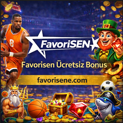 Favorisen ücretsiz bonus kampanyalarını gösteren banner, spor bahisleri ve slot oyunları için sunulan promosyon fırsatlarını vurguluyor.